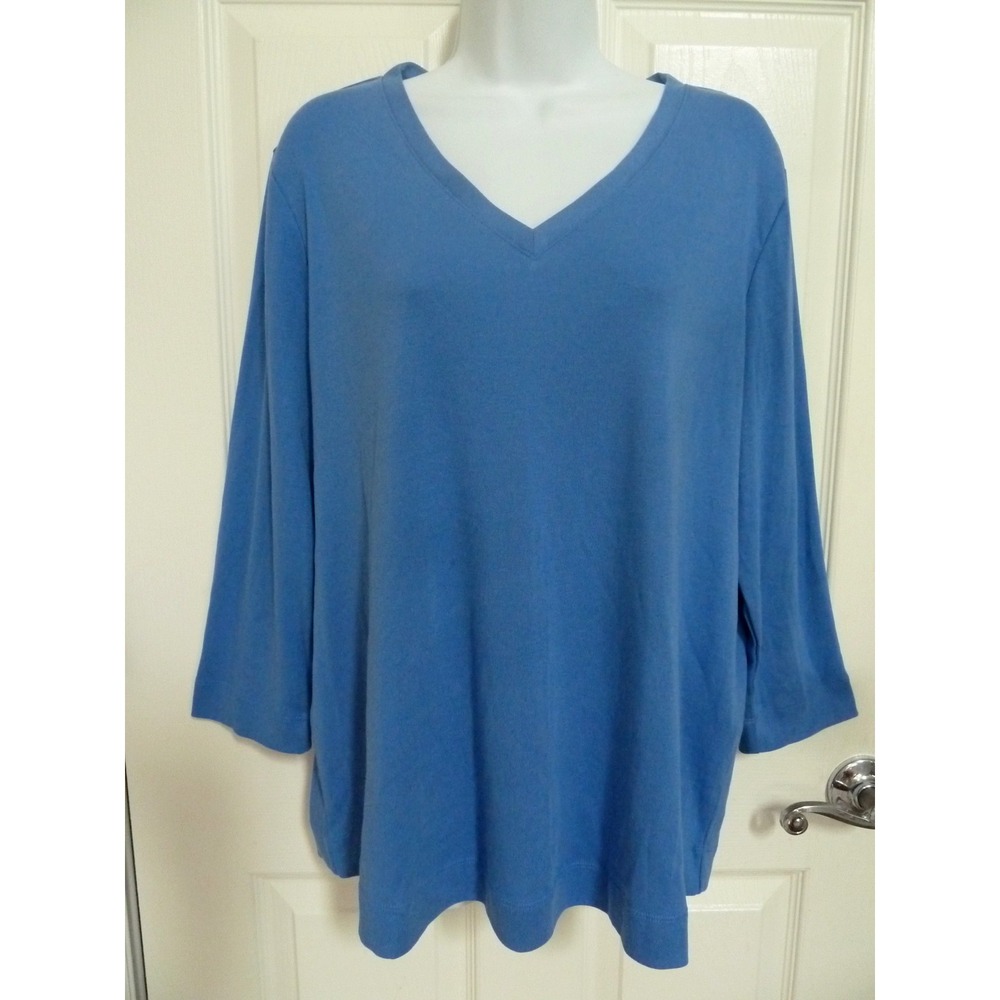 *NEW!! CHICO'S Sz 3=16/18 XL Pima Cotton V-Neck Tee Top Blue Pull-over*